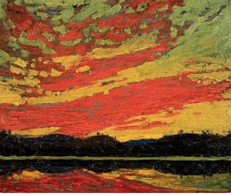 Tom Thompson, Alqonquin Sunset, oil on panel, 1917