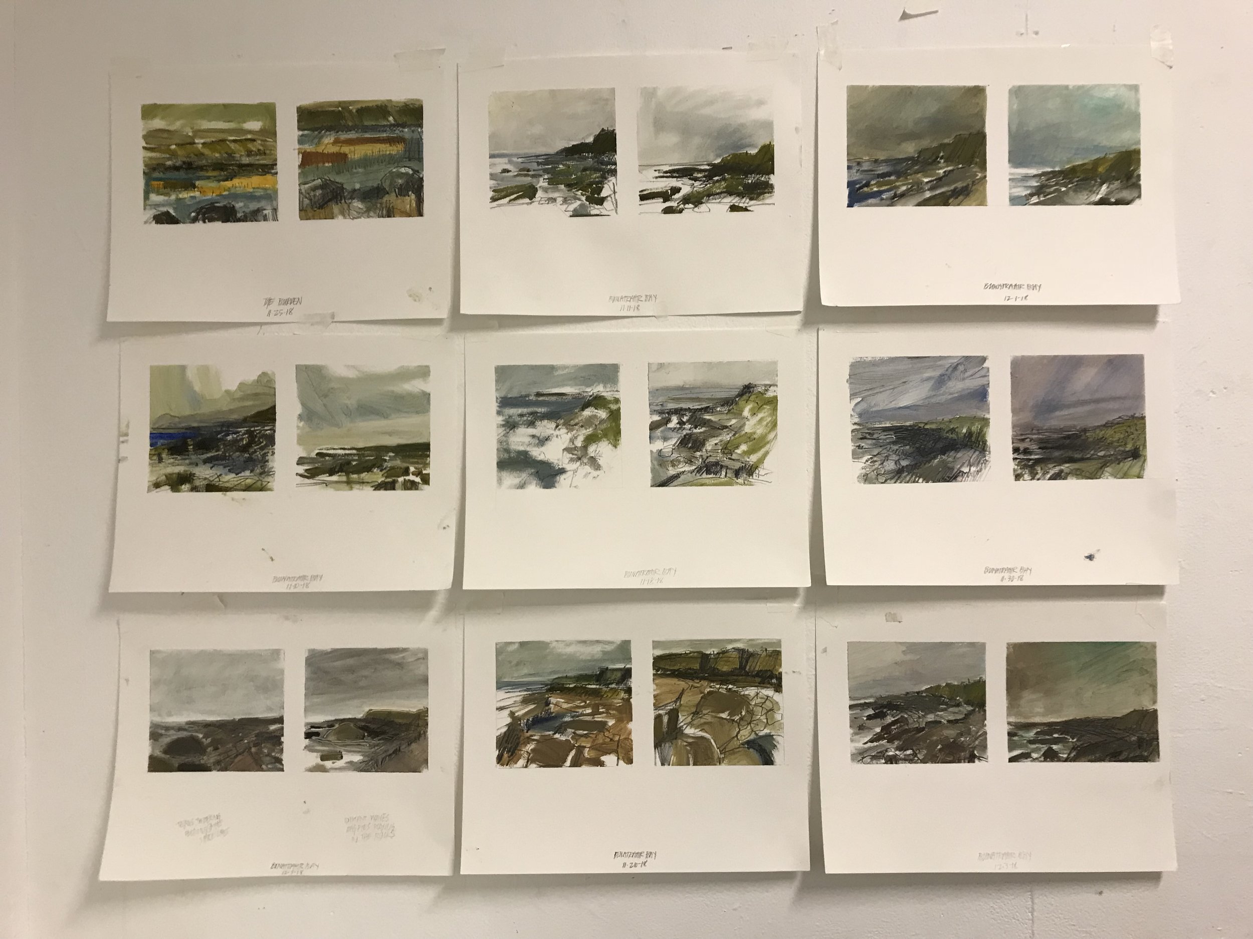 The following selection of works were completed during my residency at Ballinglen Art Foundation in 2018. Oil sketches on paper, 6 x 6 inches, graphic drawings on paper, 9 x 12 or 12 x 16 inches.