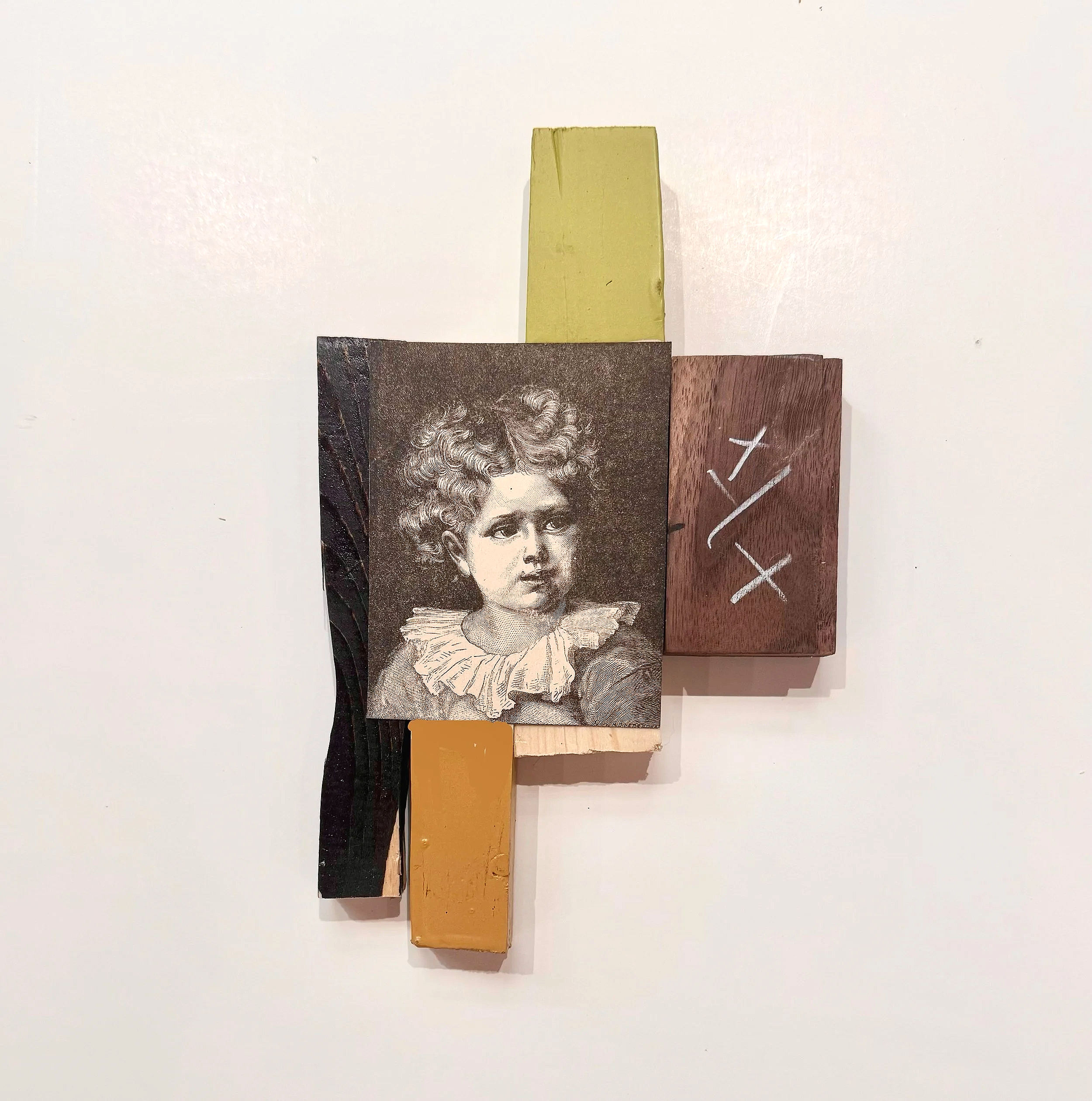 Ida / wood, collage, paint / 7.5 x 5 x 1 inches
from the Happy Days of Childhood Series