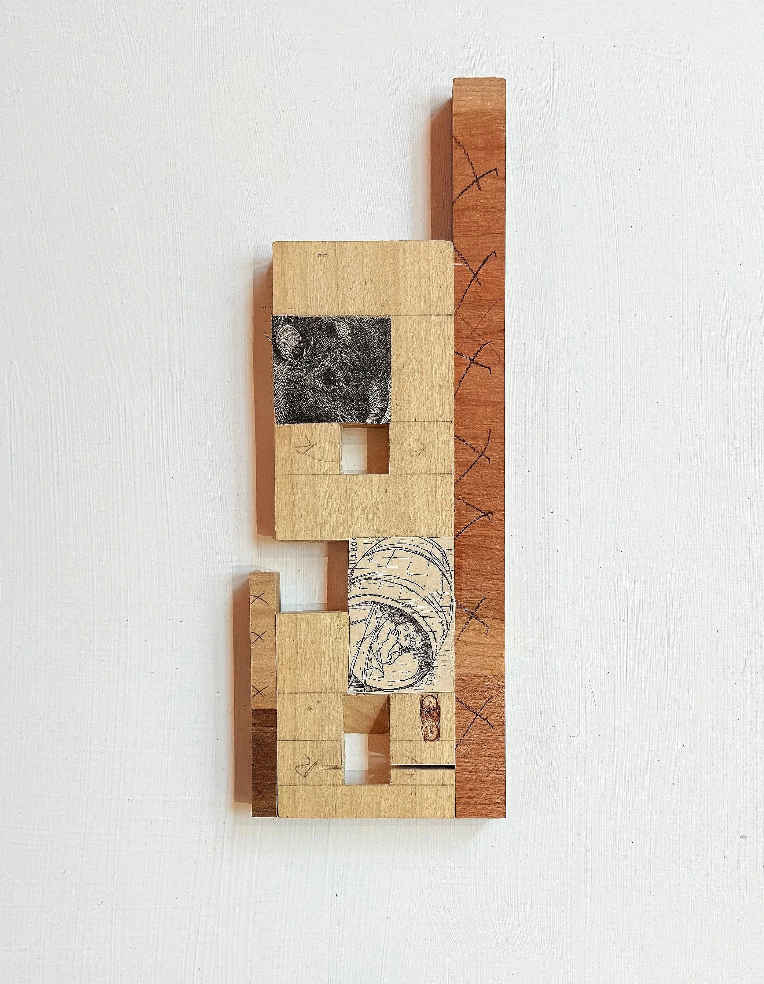 George / wood, collage / 11.5 x 4 x .75 inches
from the Happy Days of Childhood Series