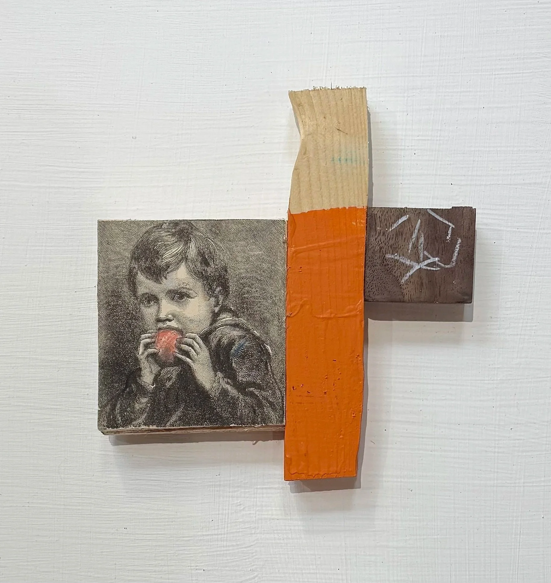 Pickney / wood, collage, paint / 6.25 x 6 x 1 inches from the Happy Days of Childhood series