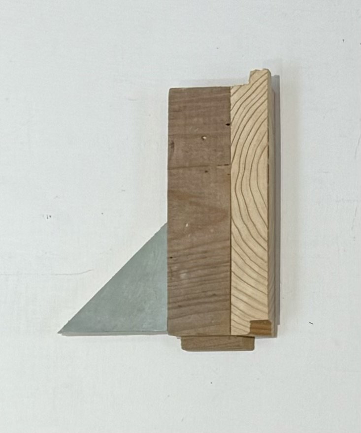 Blue Triangle / found wood, oil / 7.5 × 6 × 1 inches