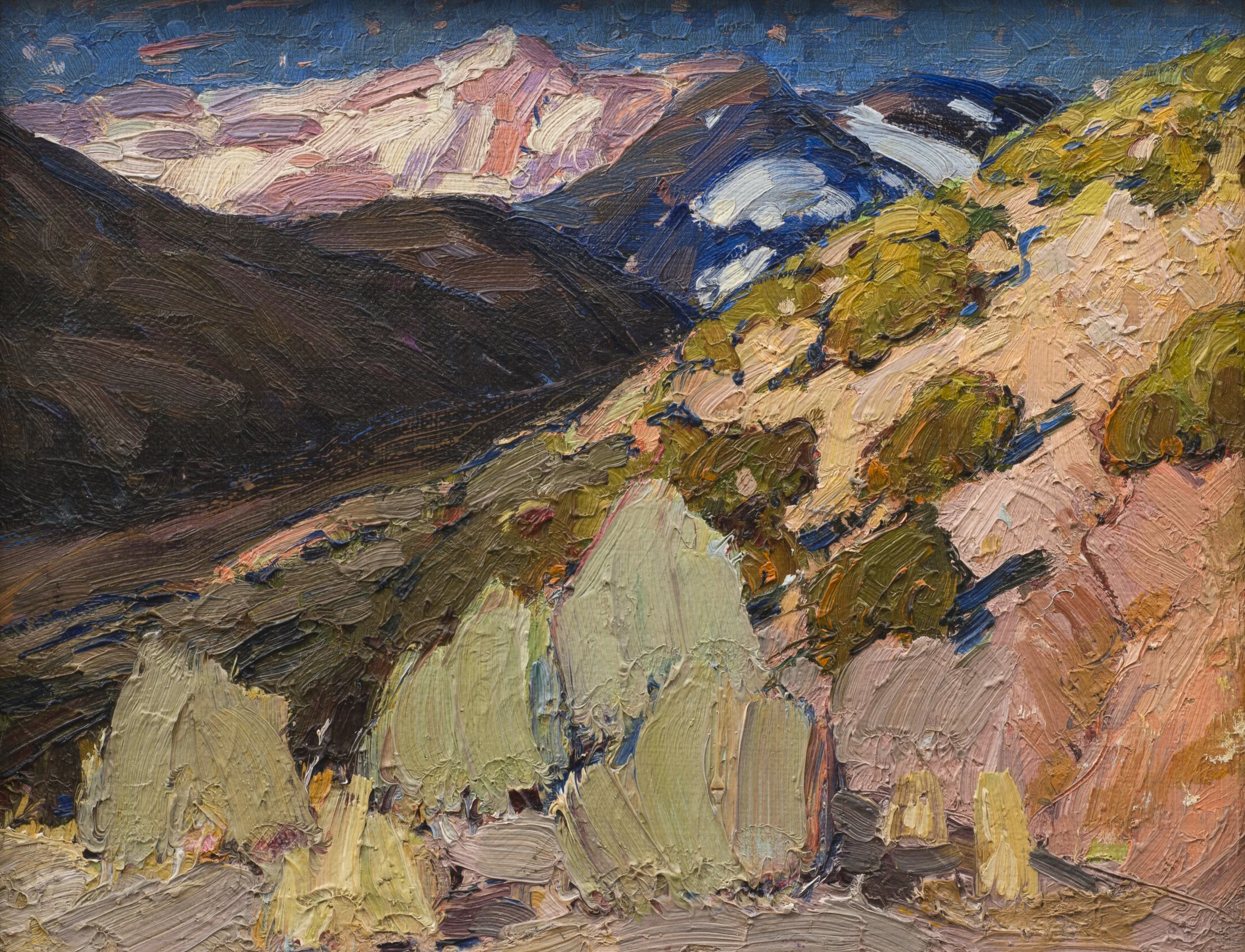 Image credit: RALPH MEYERS, Early Spring, N.M. , 1922, oil on board, 9 7/8 x 12 5/8 in. Tia Collection.