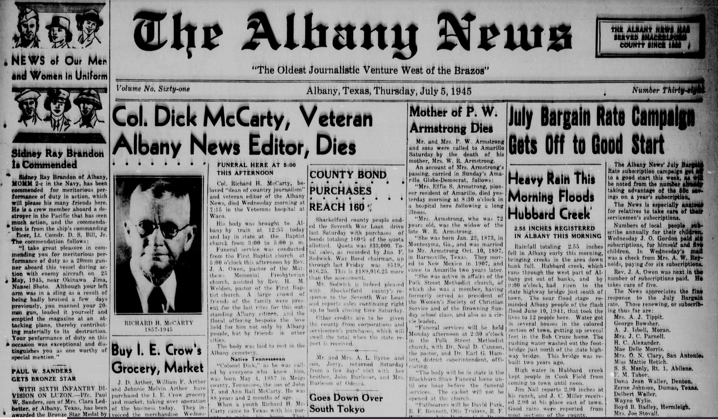 McCarty Obit Albany News 1945.png