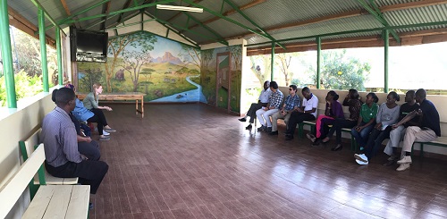 Registered Dietitian Alex Friel speaks to clinic staff at Lewa Downs. 