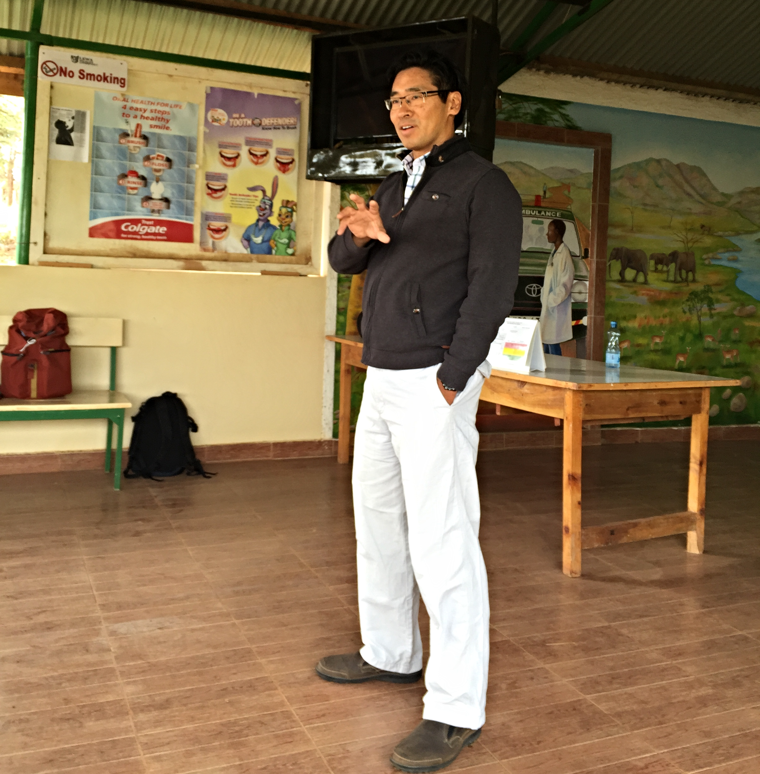 Dr. James giving a talk on chronic disease, which included a review of the World Health Organization's guidelines. 