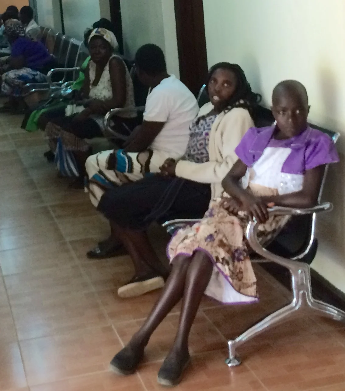 Women lined up for cervical cancer screening. 