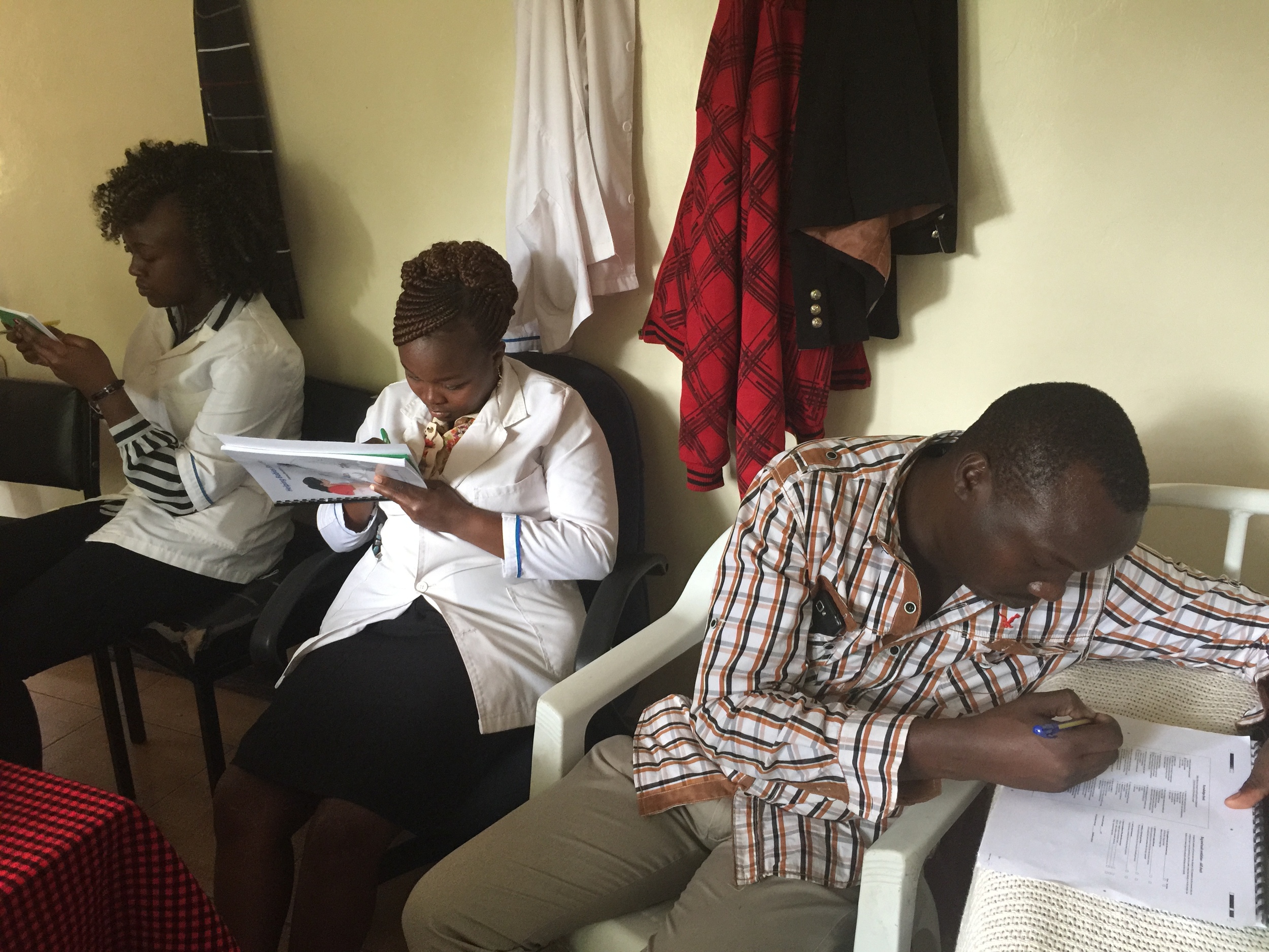  The Fluorspar staff taking a pre-test for the Helping Babies Breathe course taught by Dr. Michael. 