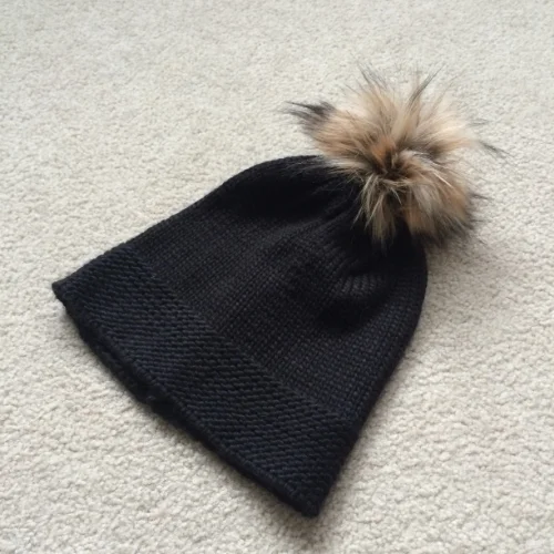 fur pompom beanie black knit dynamite