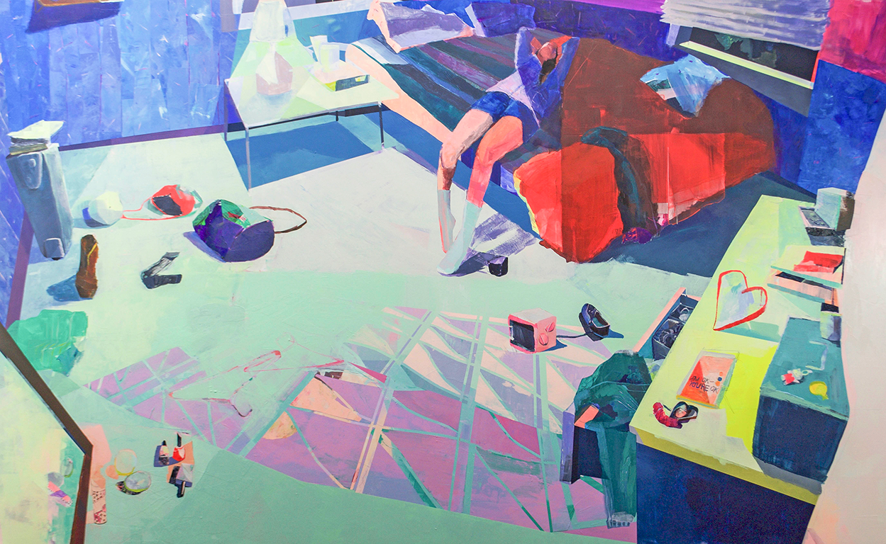 Supine 2016 acrylic, flashe, tape, and painted paper on panel 48" x 80" detail