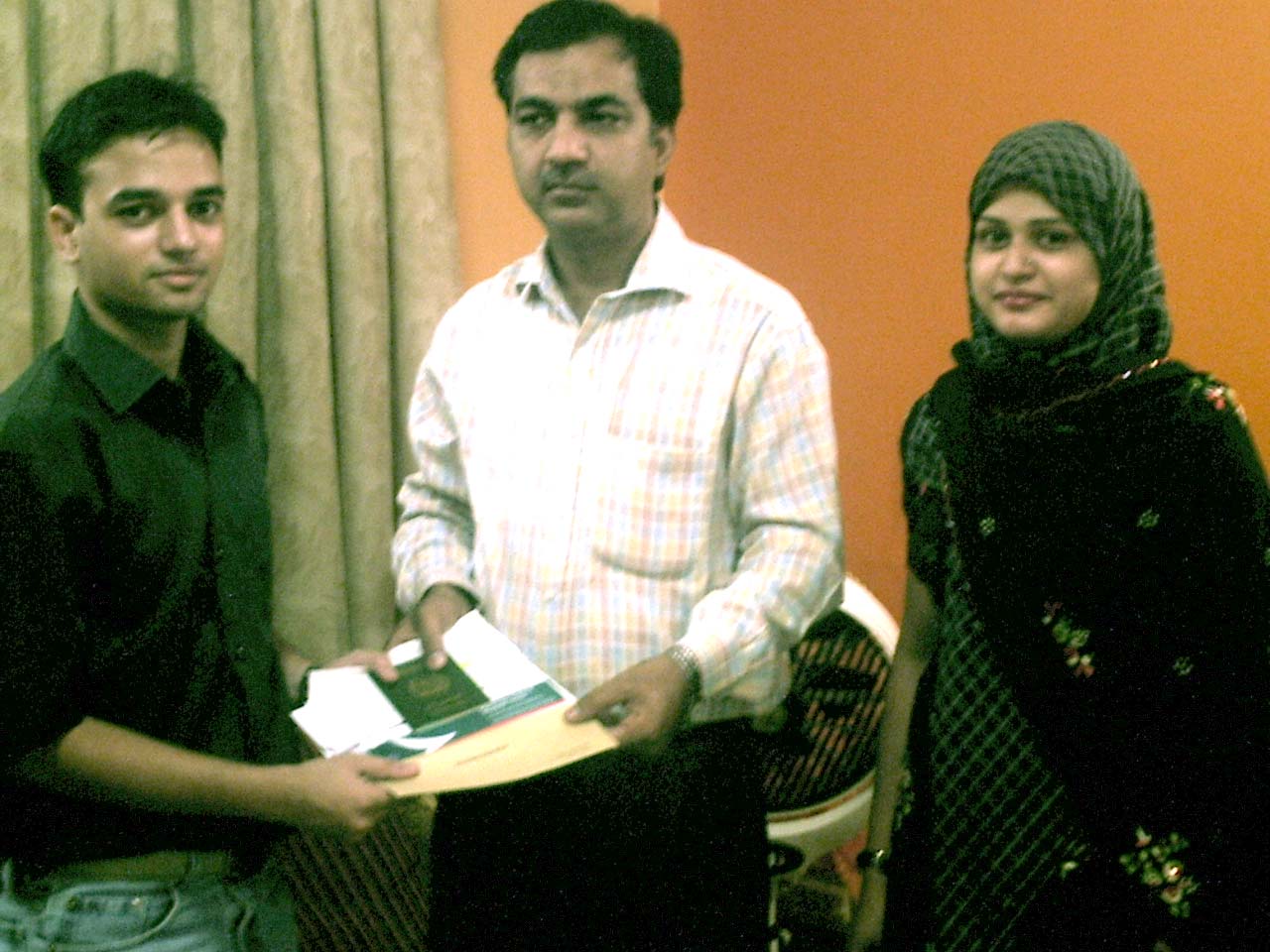 Right to left: Osama Khan (Scholarship Winner), Jamal Rajput (Koshish Member), Shagufta Nisar (Koshish Coordinator)