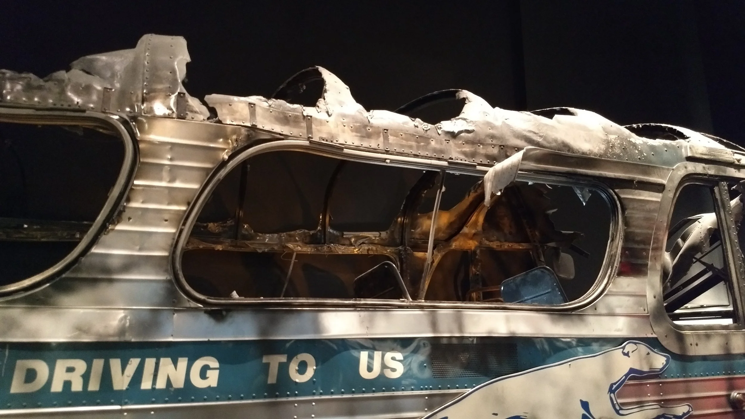 Bus burned when freedom riders were attacked in Anniston, AL