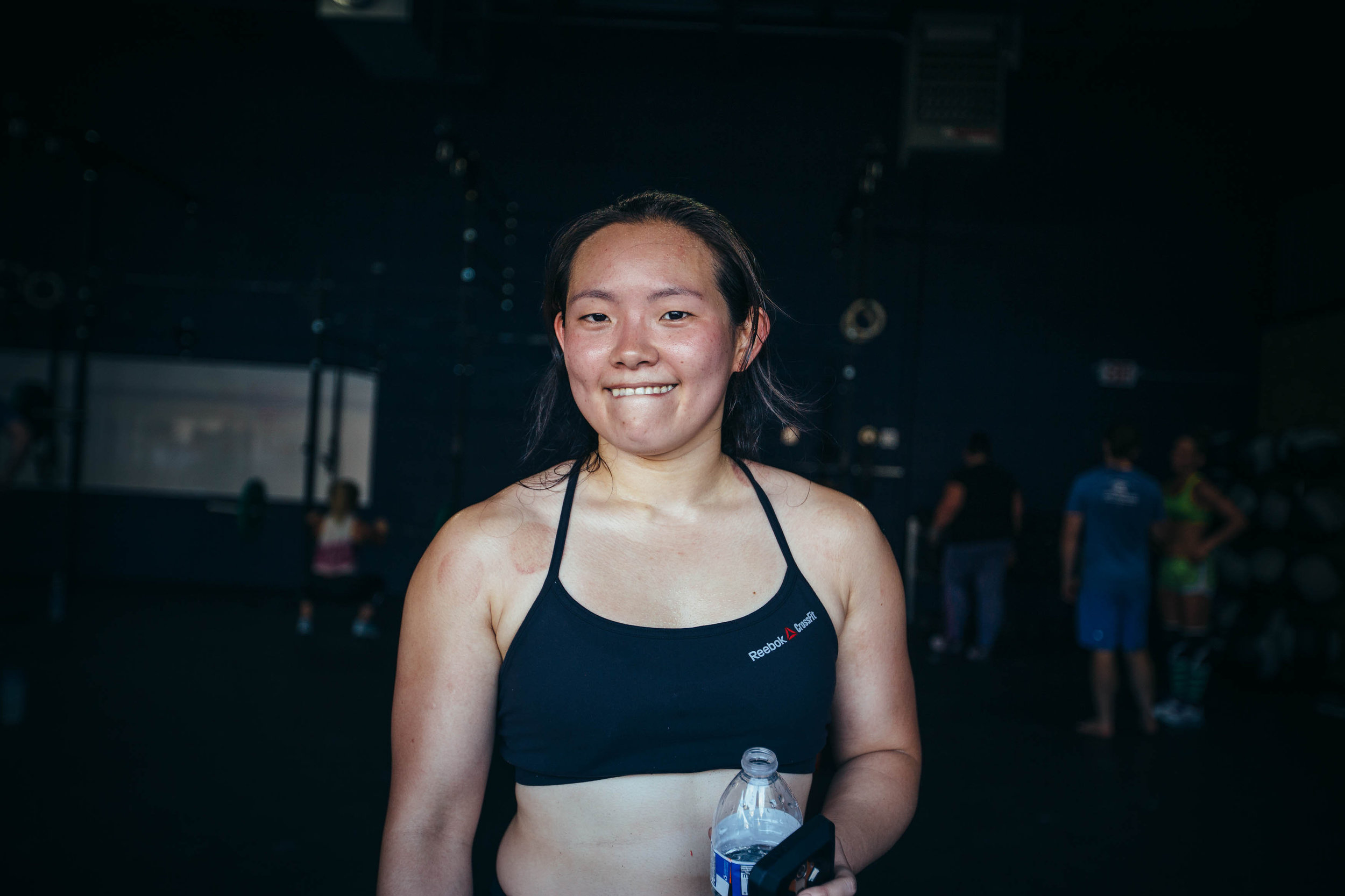 What does Sam tell herself when she's pushing through a workout? "One rep at a time. You...put work in and get better each time."