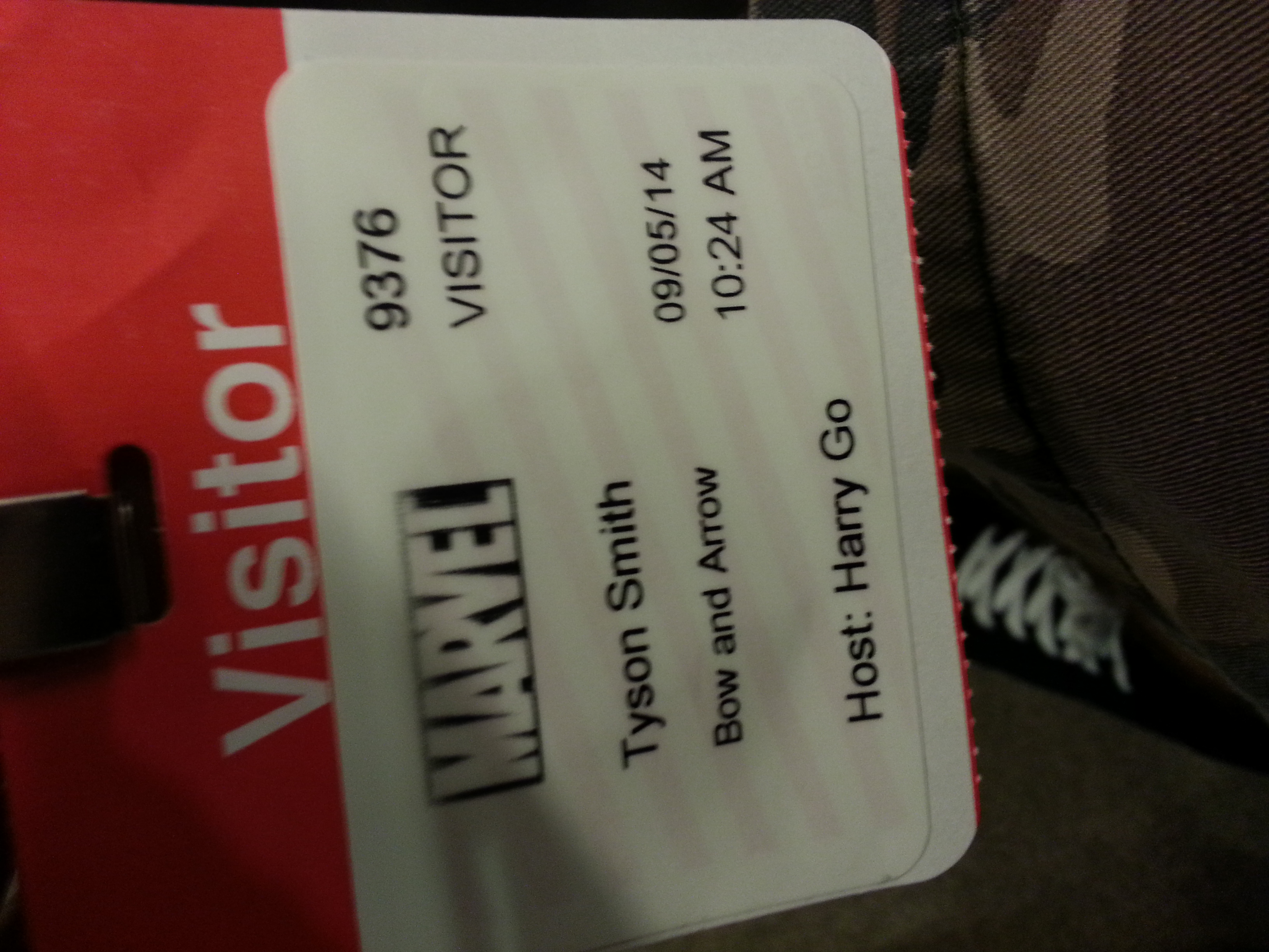 Badge for the Marvel offices in NYC