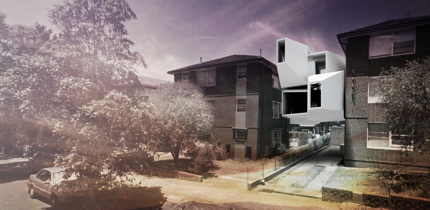 External view of a cluster of apartments located in Ashfield, Sydney, which utilises interstitial spaces.