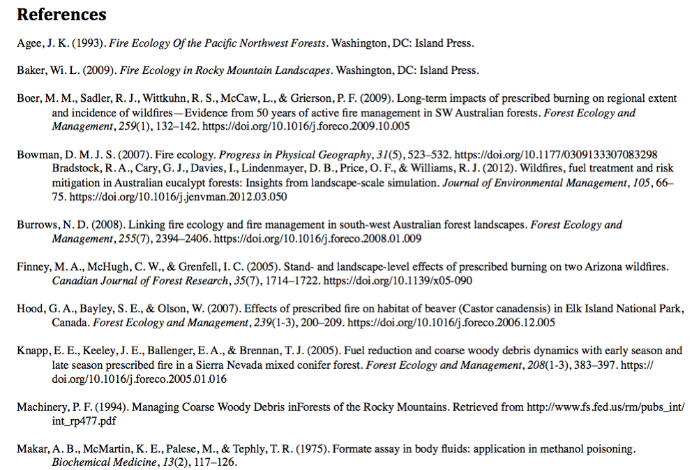 A small sample of literature behind forest fire ecology; this is literature I've read studying natural resource management. 