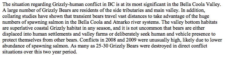 This passage describes the conflicts bears have with people and how development may continue to affect bears.