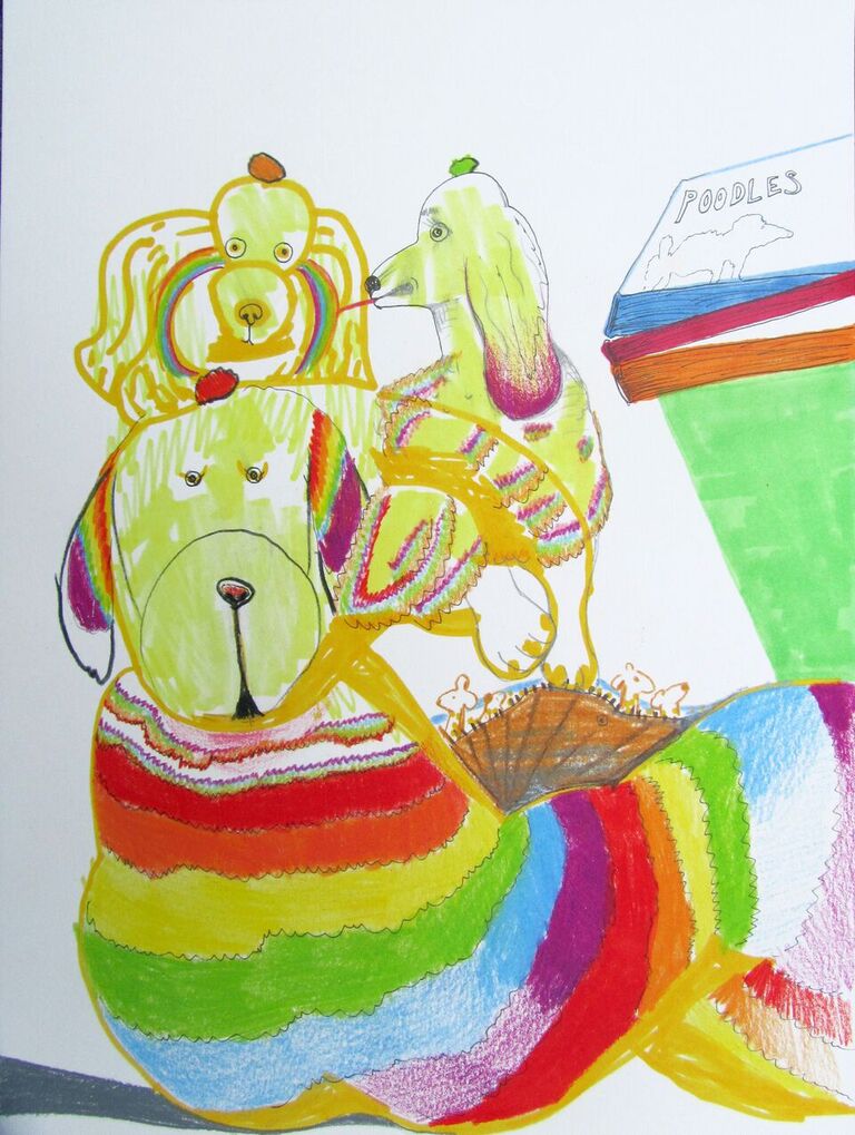 Rainbow Poodles, 11 x 9 inches, colored pencil and marker on paper, 2015