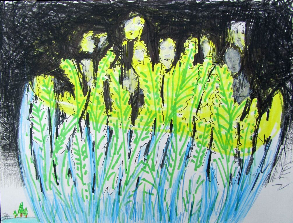 Face Field, 9 x 11 inches, colored pencil and marker on paper, 2015