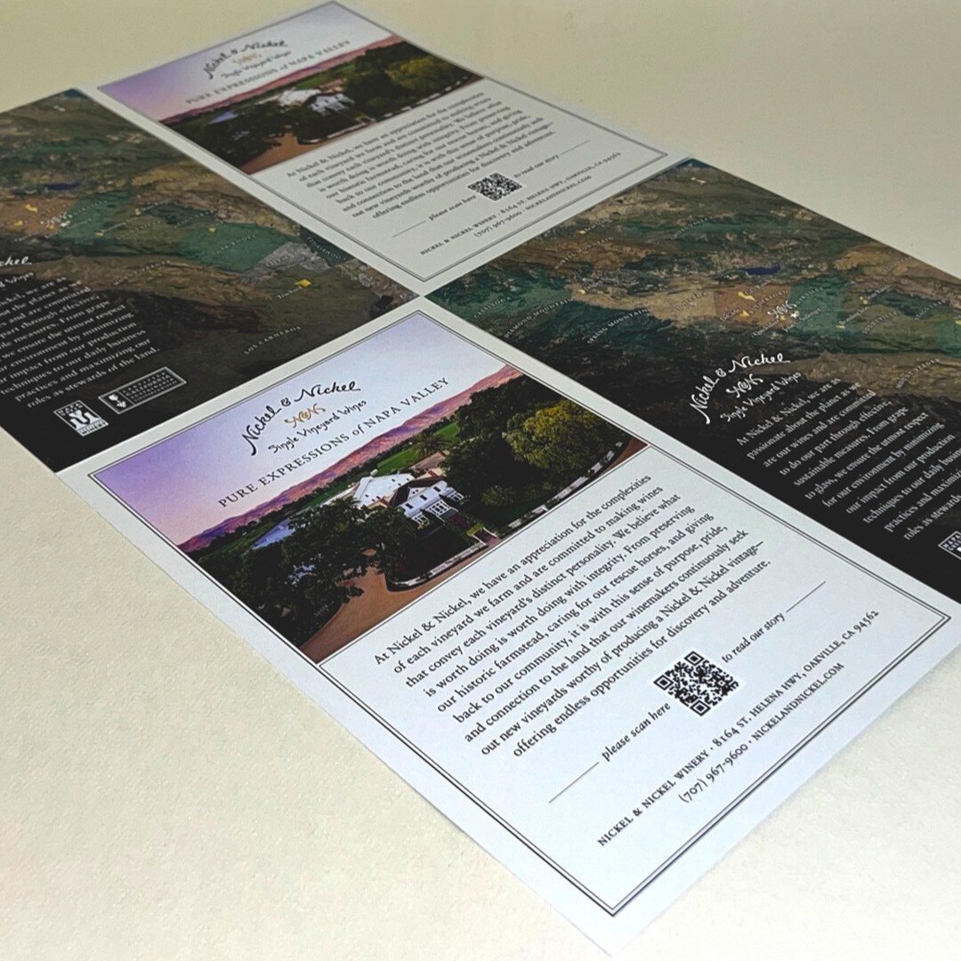 Winery informational cards printed digitally on 100# cover stock.