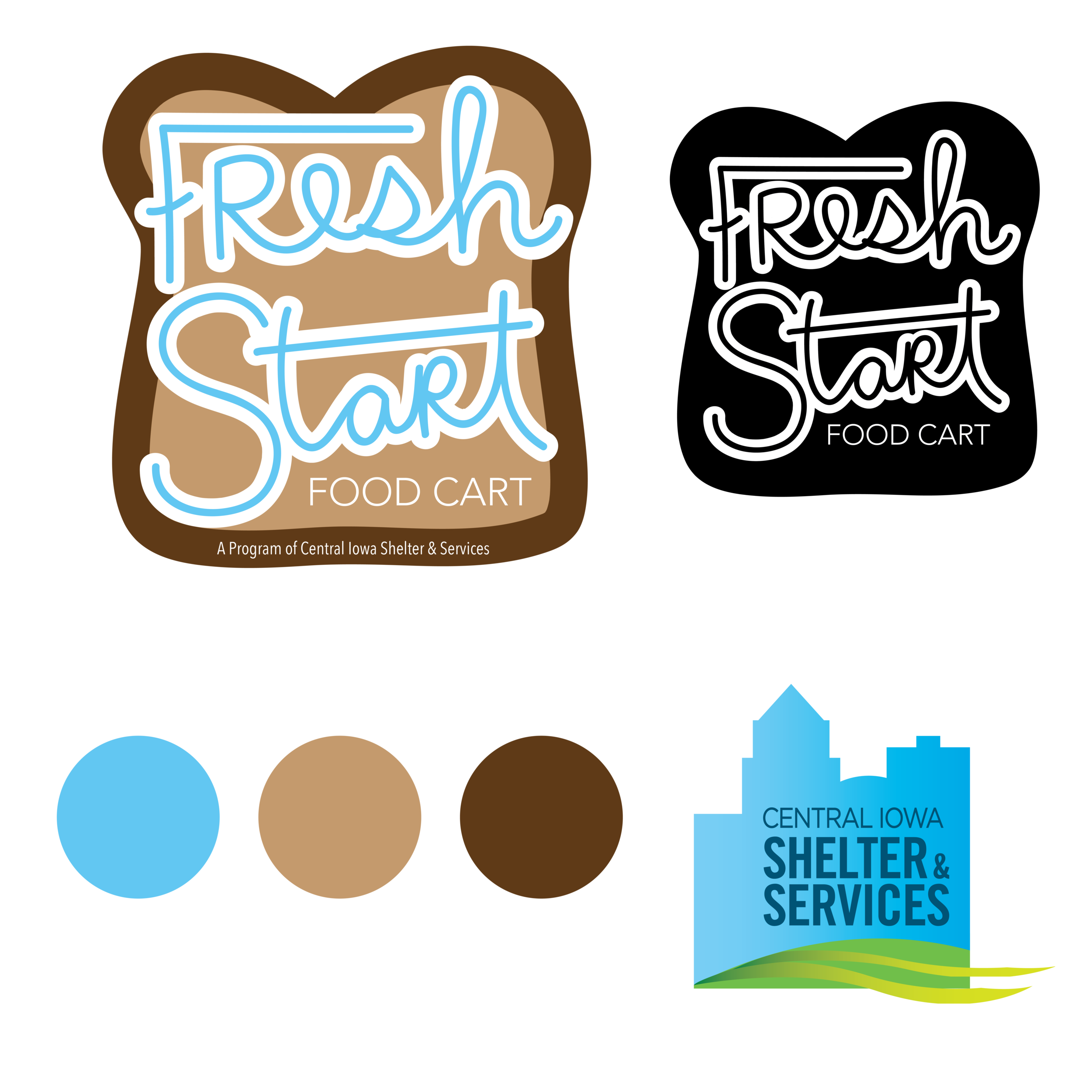  This identity was chosen in a competition to be used for a new program for the shelter. An old diner style was achieved with the loopy, fun script, and incorporated the shelter's colors to make the program recognizably CISS's. 