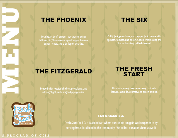 Incorporated vines and leaves to add to the fresh feel, along with an earthy toned menu.