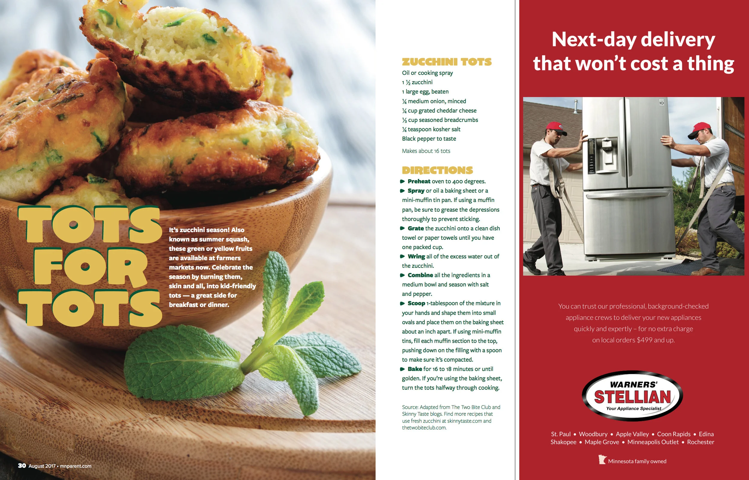 Recipe department in Minnesota Parent magazine, same as the shown Good Age recipe department