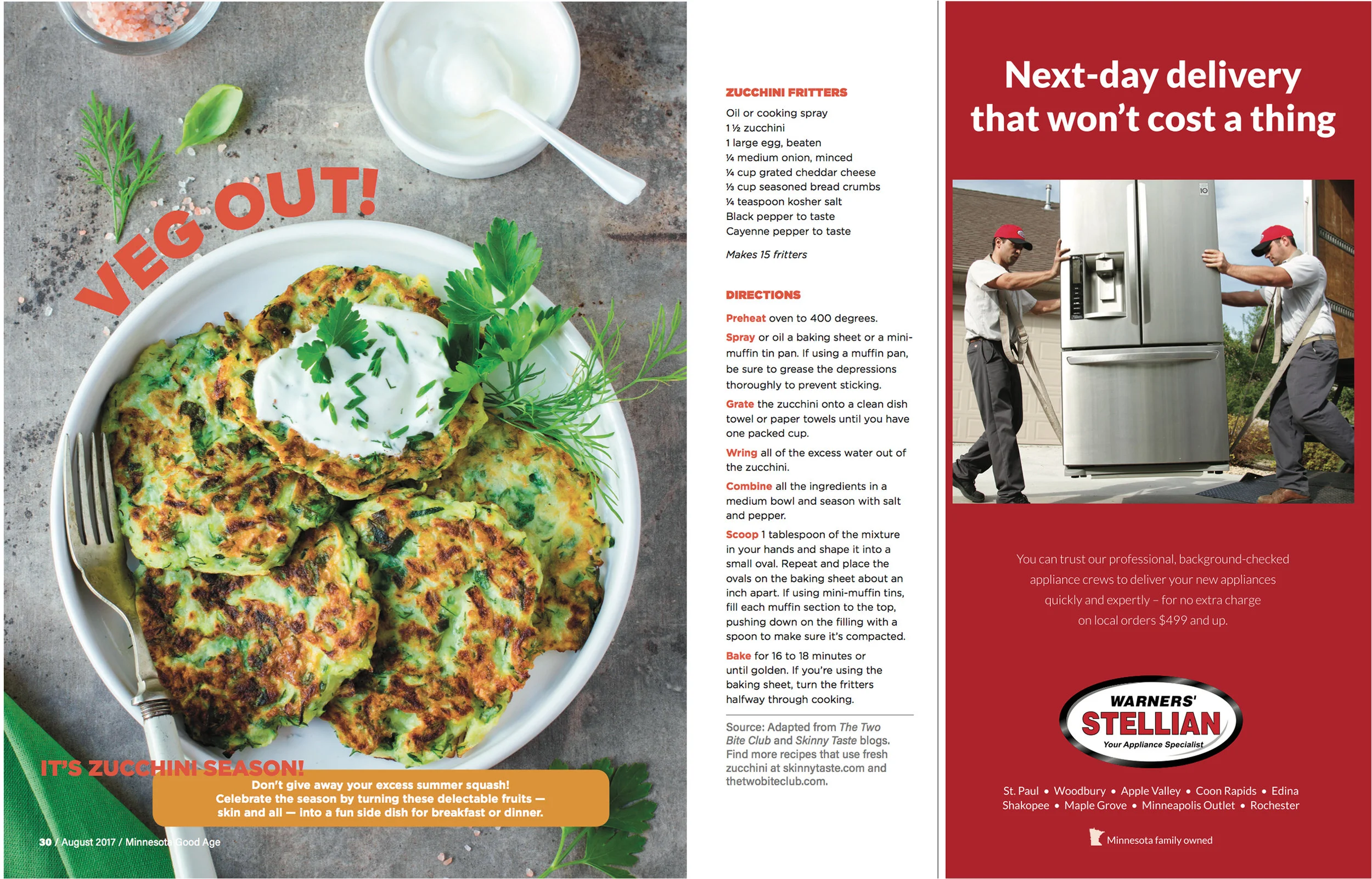Recipe department in Good Age magazine, same as the shown Minnesota Parent recipe department.