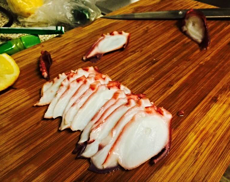 thinly slice octopus (realizing I'm so rusty)