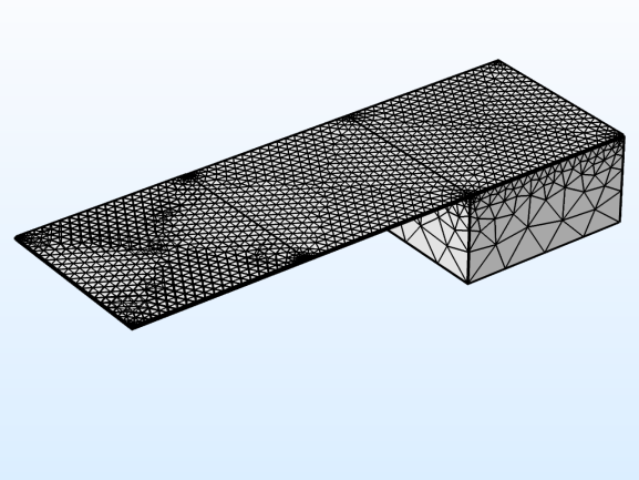 Figure 2. A dense automatically generated mesh results in a single element in the vertical direction of the PZT.