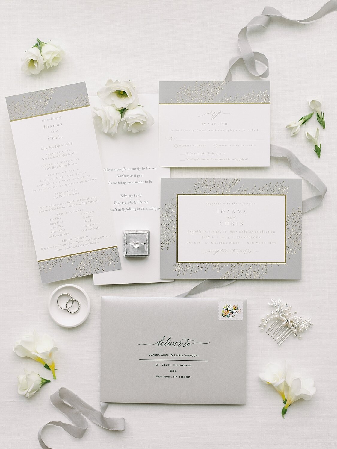 Gray white gold Minted wedding invitations