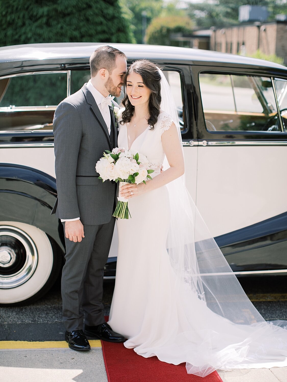 classic wedding portrait by vintage car with Asher Gardner Photography