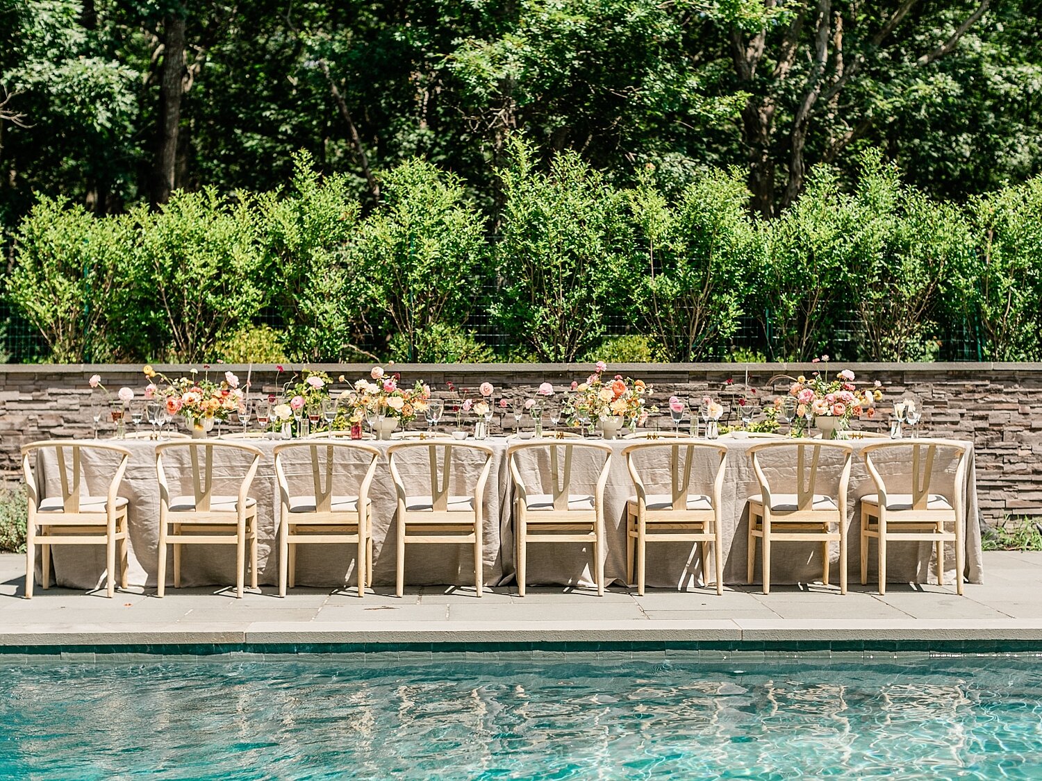 poolside table setup at the Knot Registry House