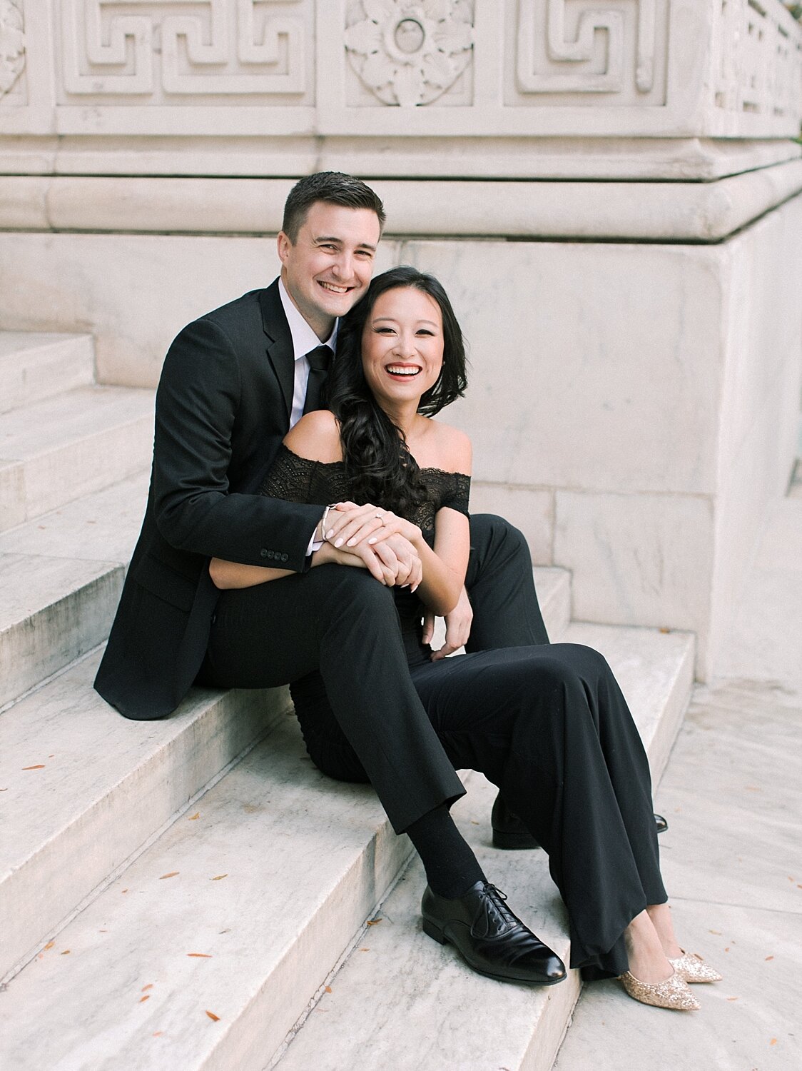 engagement photos on Public Library steps in NYC
