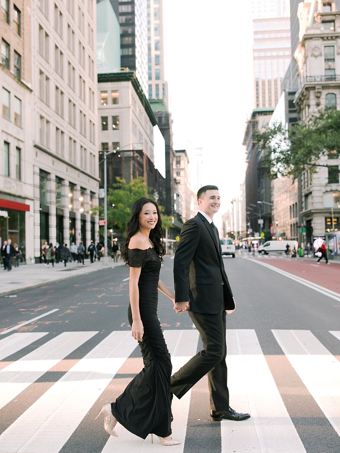 engagement session on crosswalk in NYC by Asher Gardner Photography