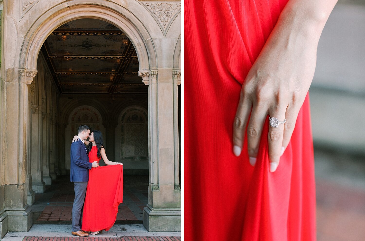 engagement session with red dress in NYC by Asher Gardner Photography