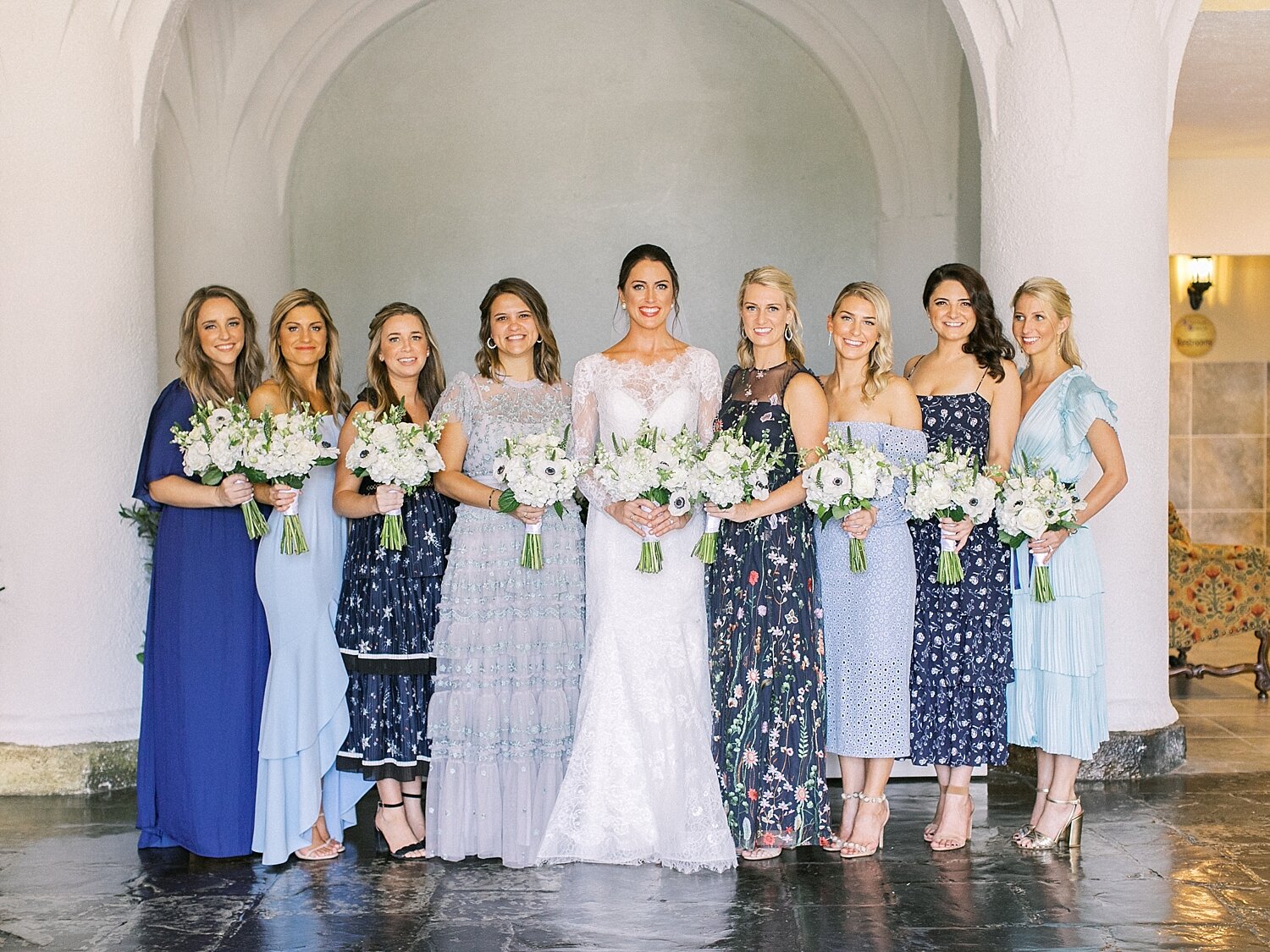 bridesmaids in different dresses for NY wedding with Asher Gardner Photography