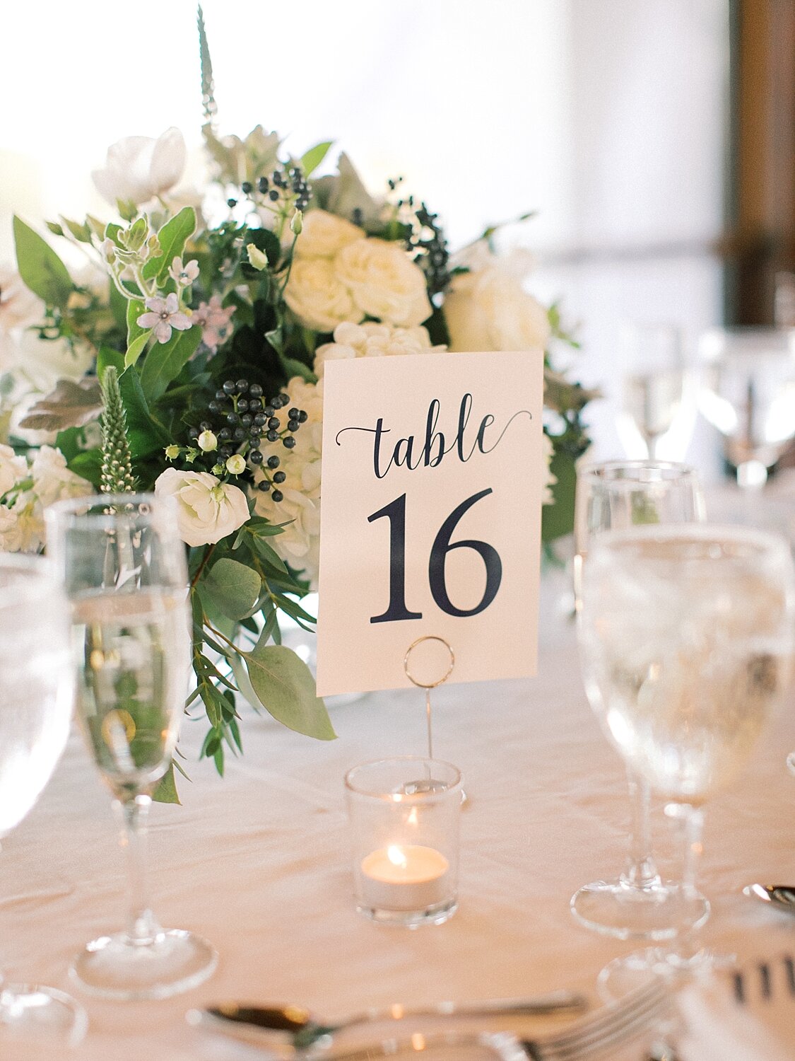 simple centerpieces for 360 Downs wedding reception with Asher Gardner Photography