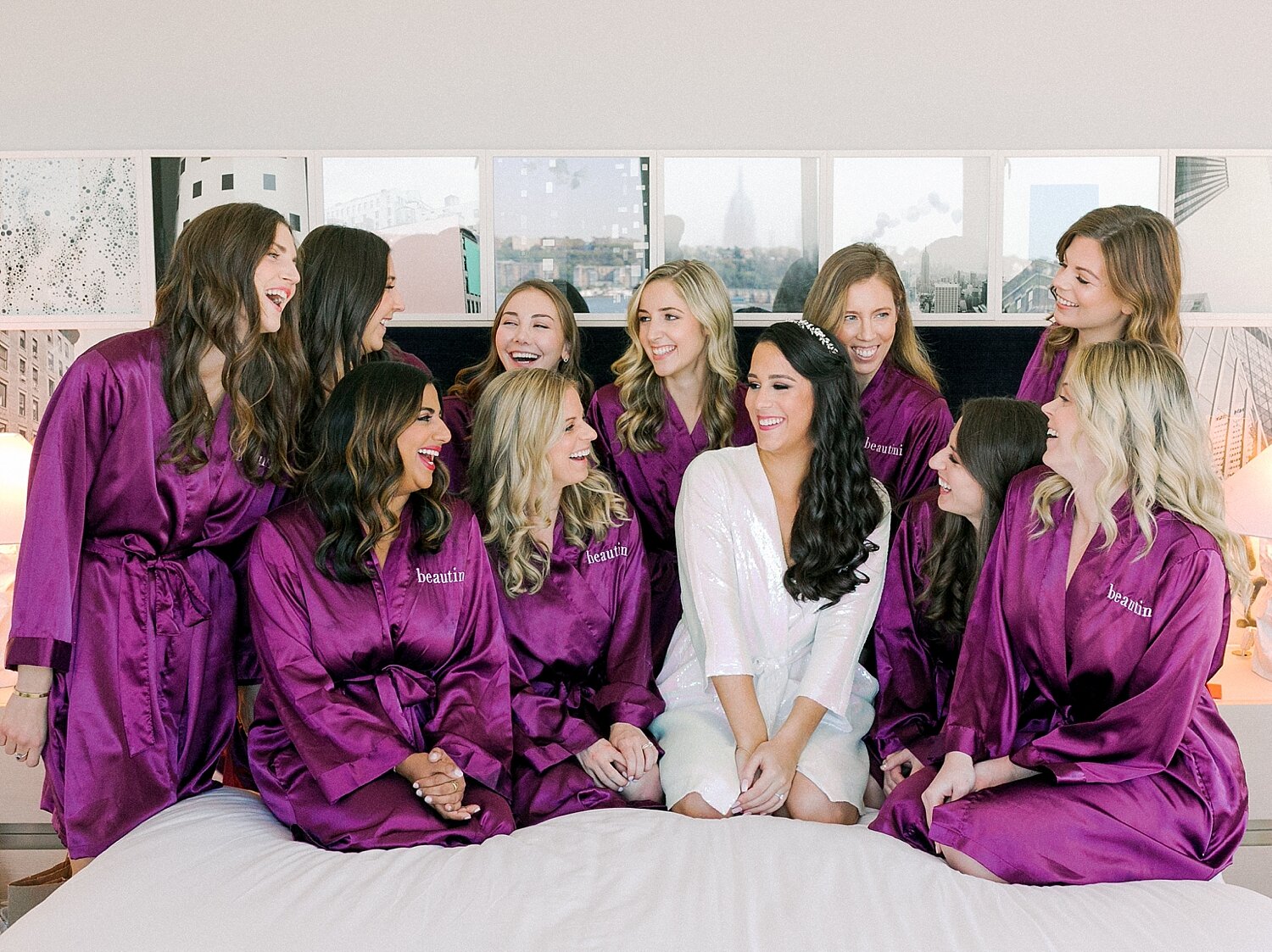 bridesmaids prepare for Long Island City wedding day with Asher Gardner Photography