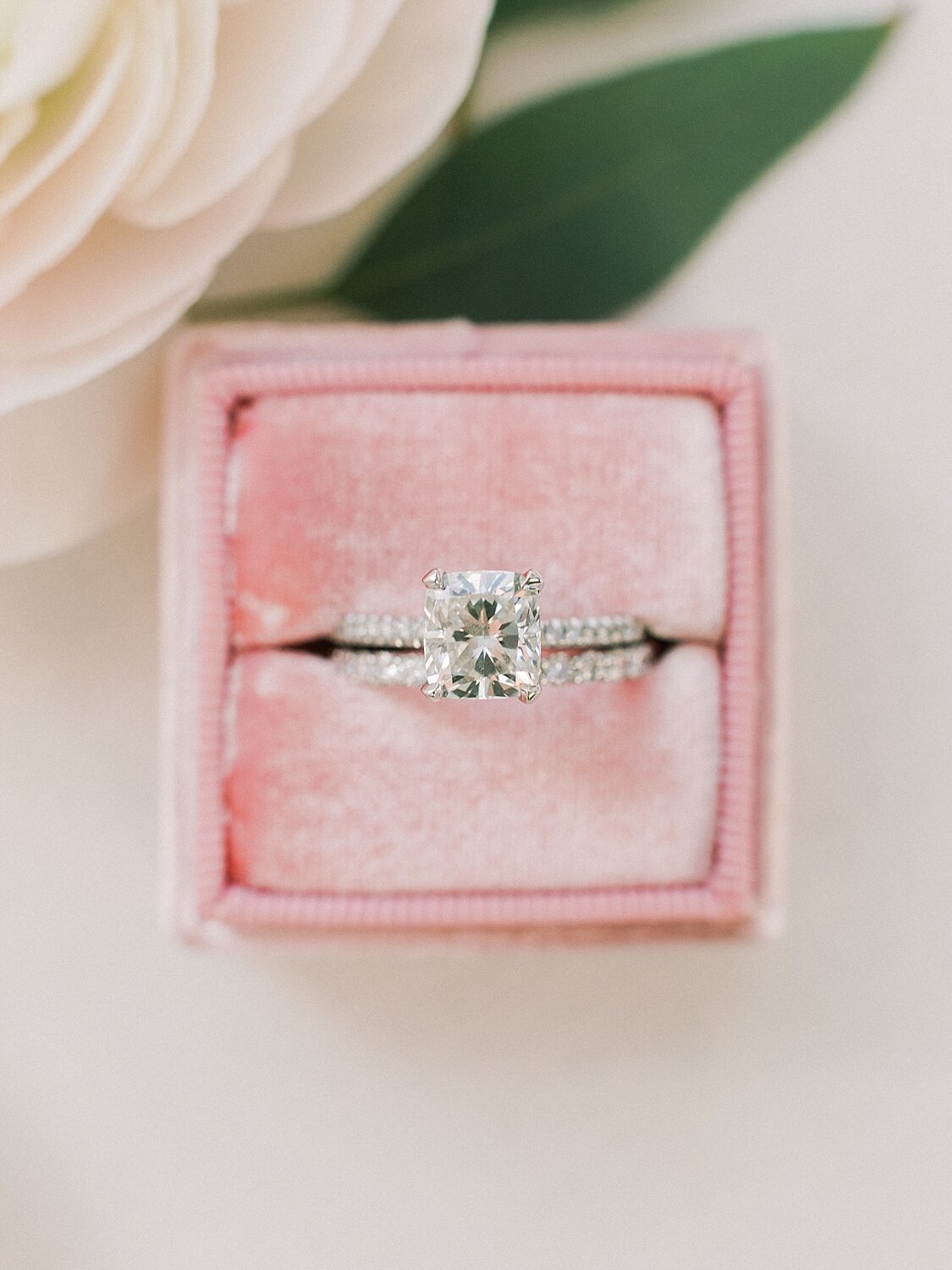 bride's engagement ring in pink box photographed by Asher Gardner Photography