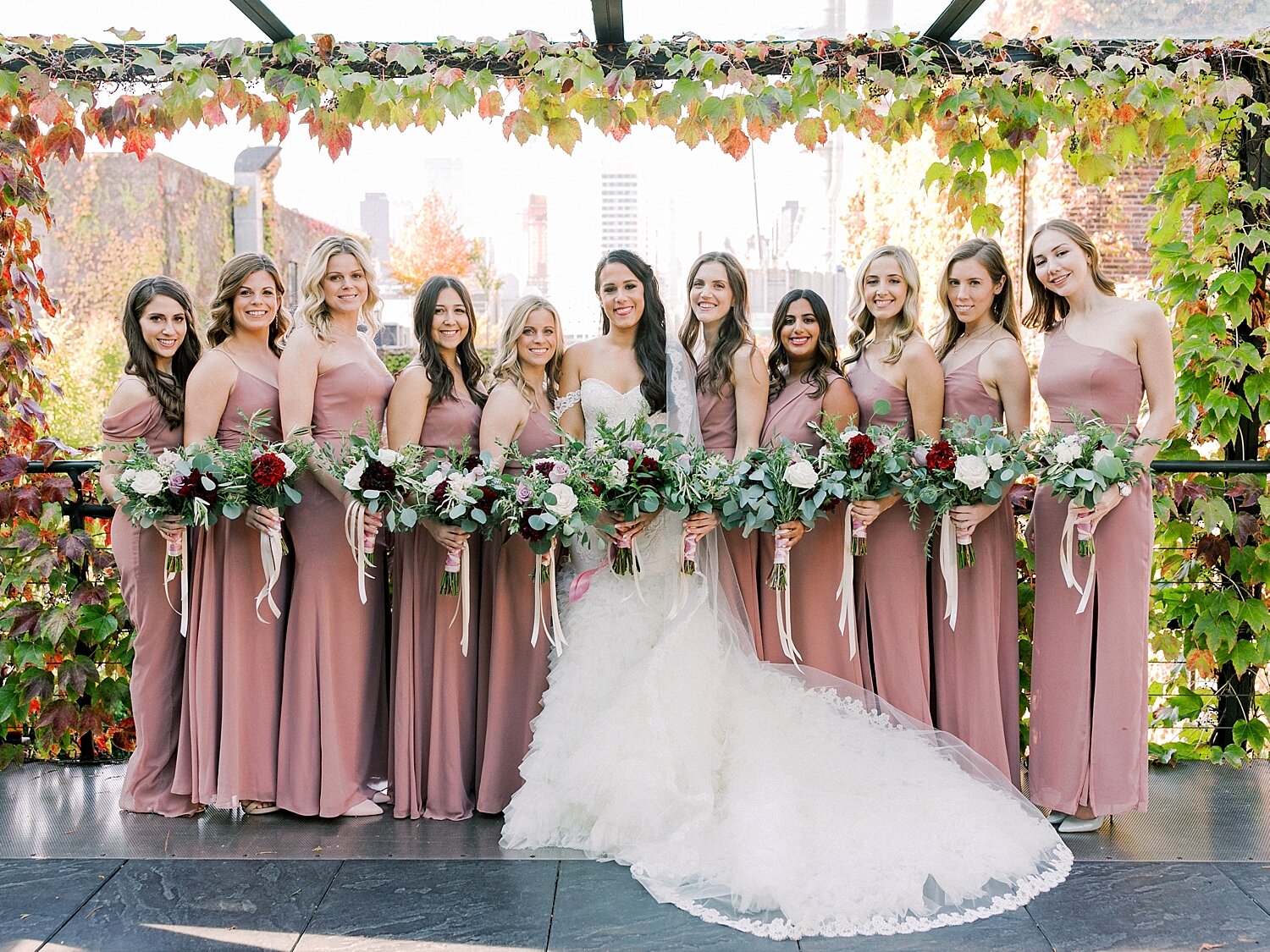fall wedding portraits of wedding party in NYC by Asher Gardner Photography