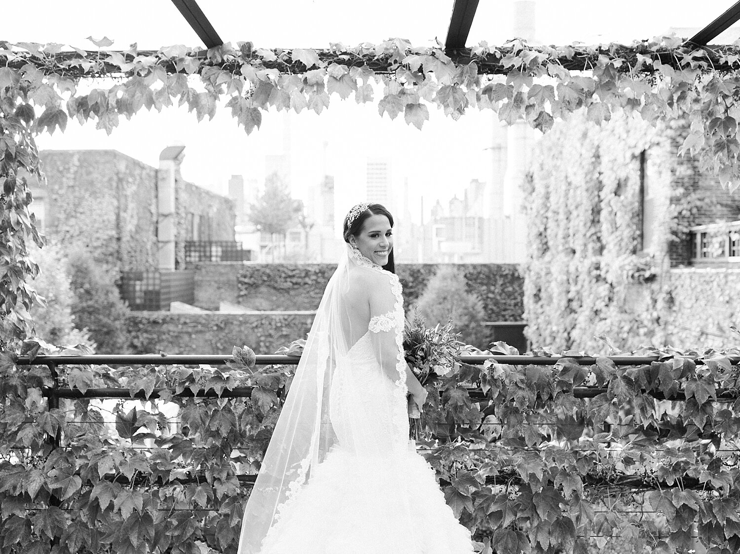 classic bridal portrait on the rooftop in Manhattan by Asher Gardner Photography
