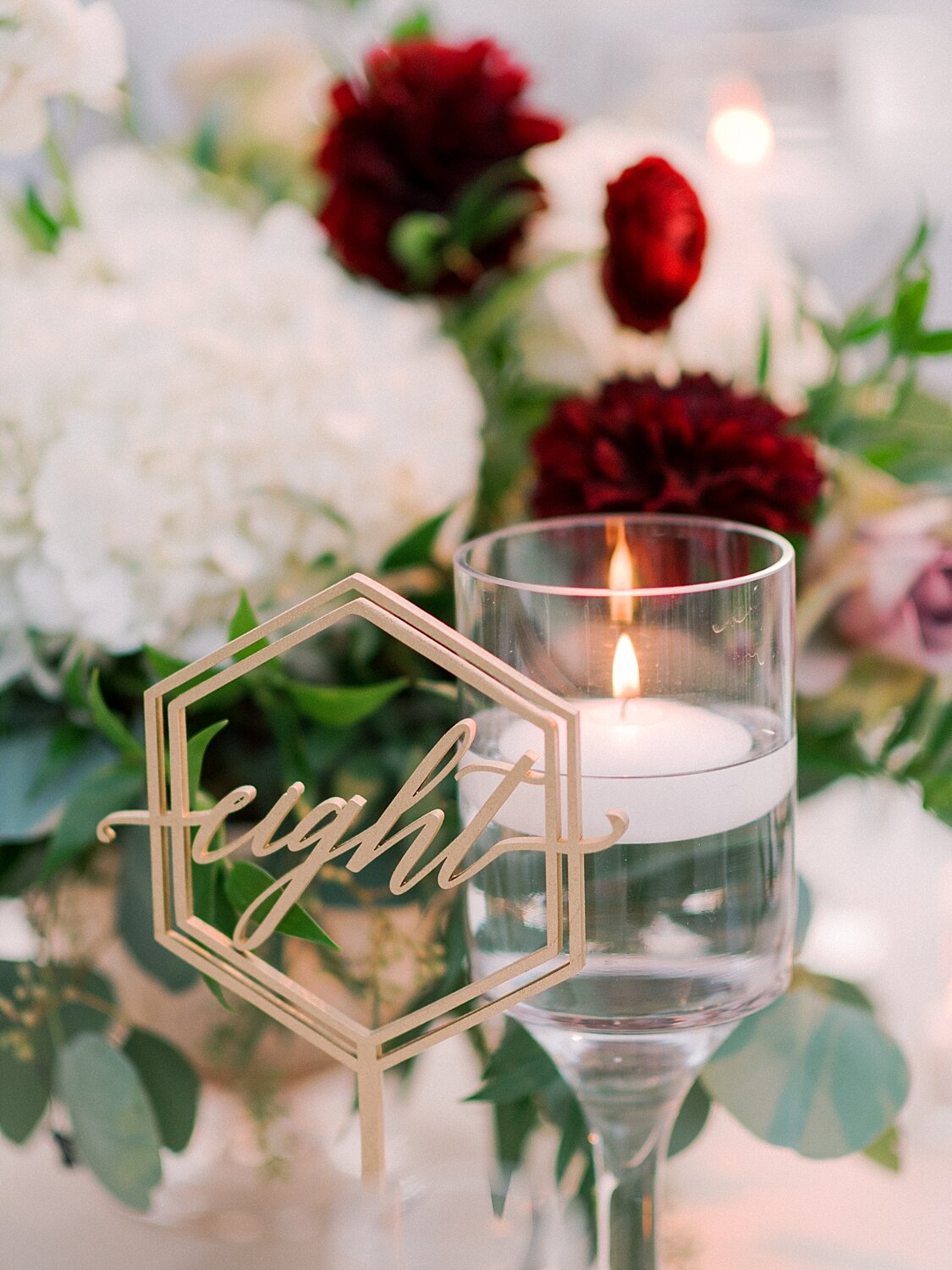 chic wedding centerpieces with gold accents photographed by Asher Gardner Photography