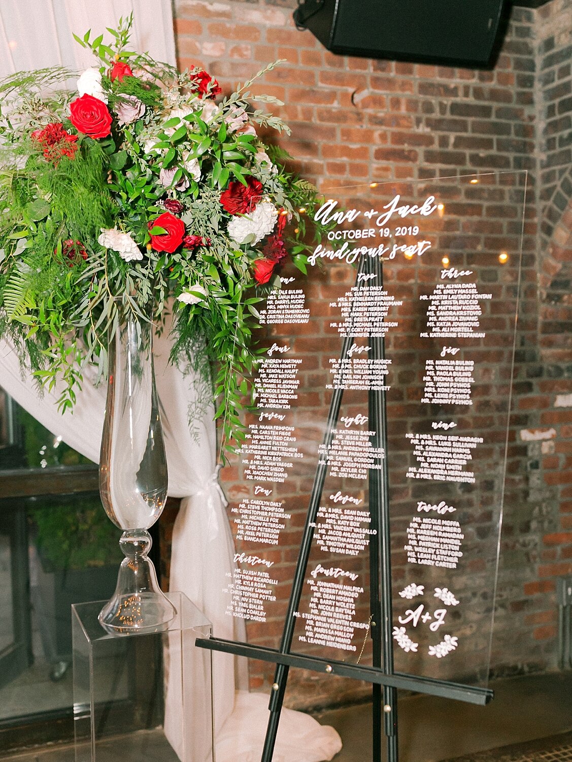 chic glass seating chart photographed by Asher Gardner Photography