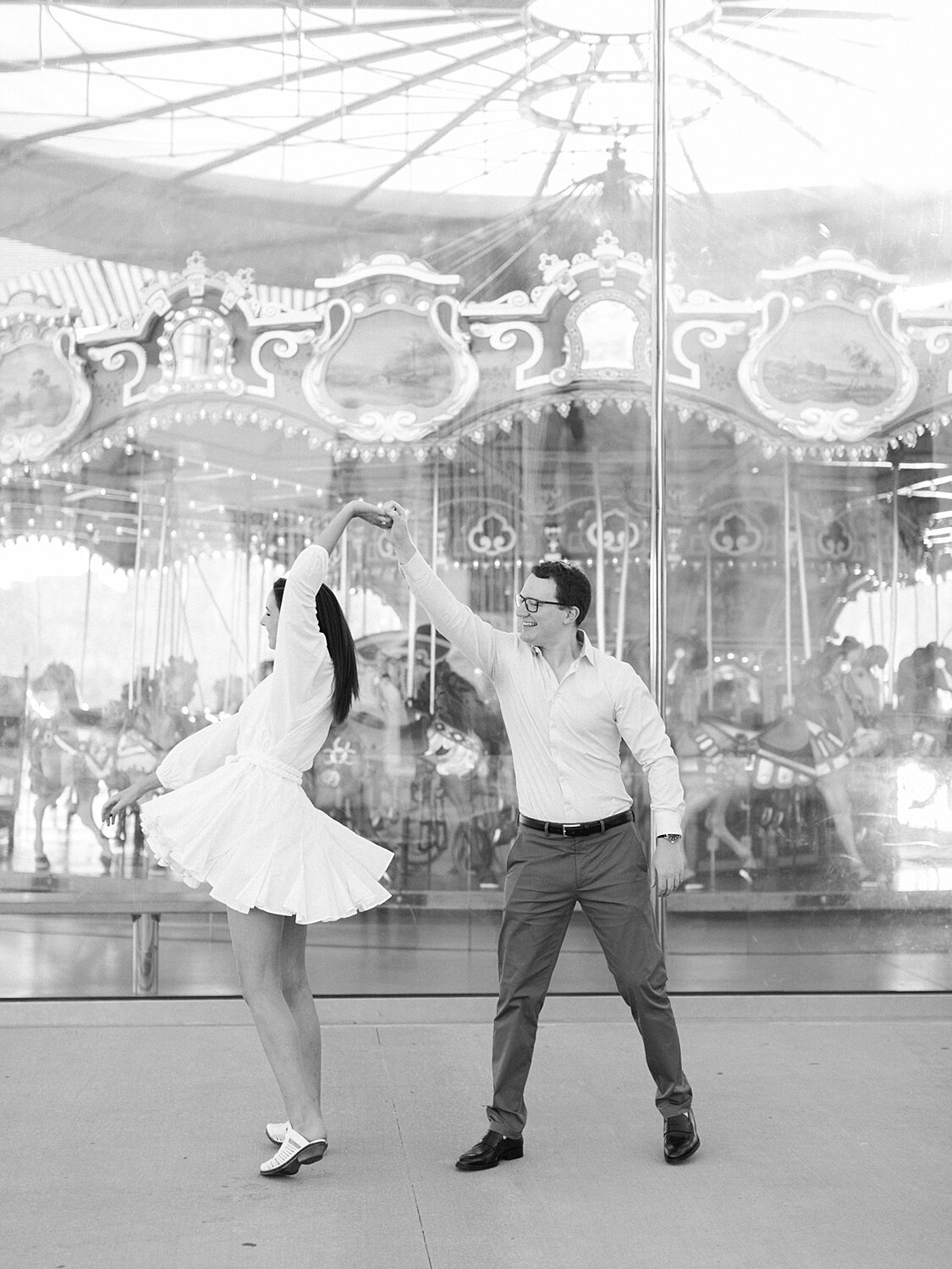 Carousel engagement photos in NYC with Asher Gardner Photography
