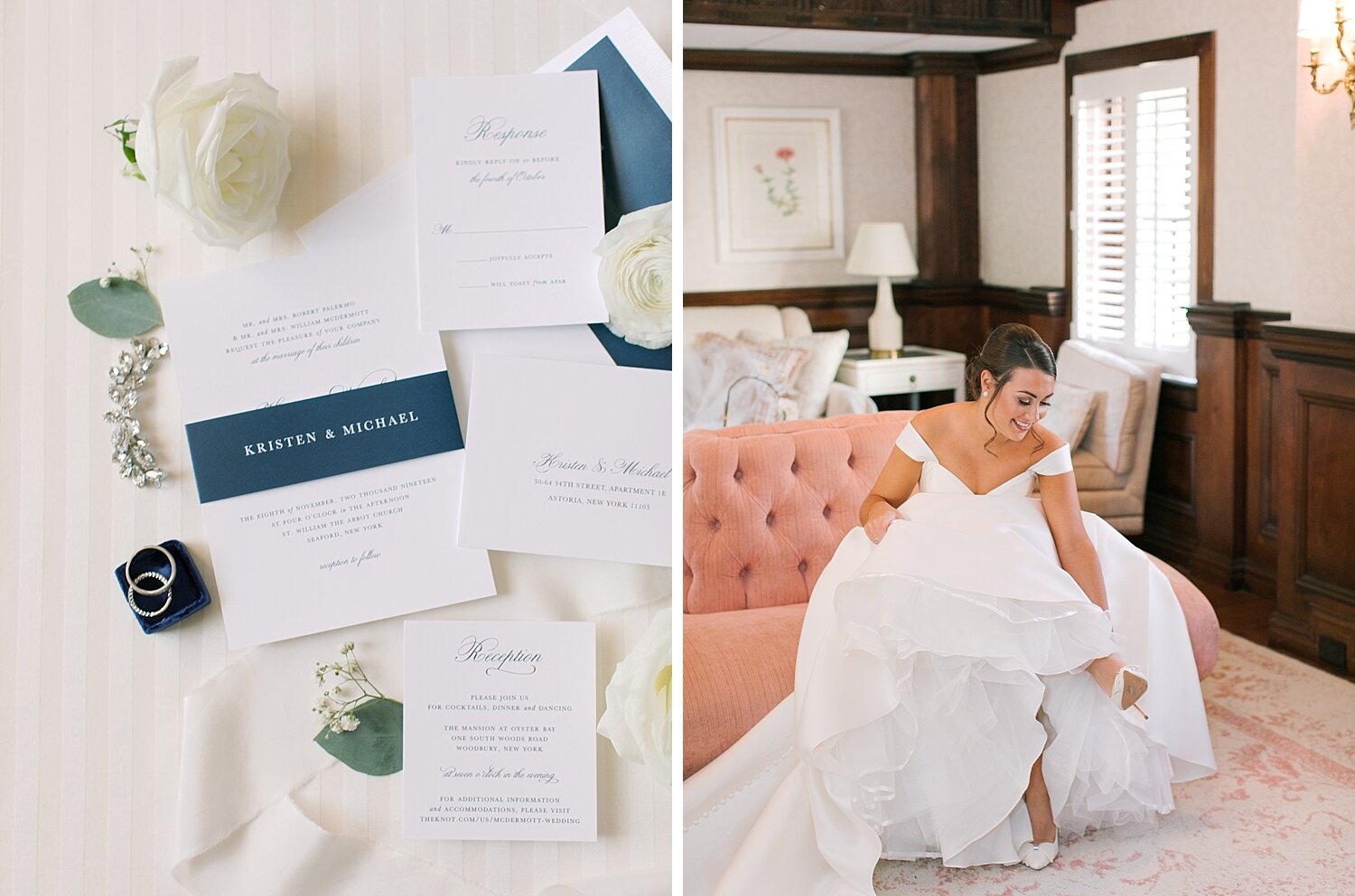 bride prepares for wedding day in Oyster Bay suite with Asher Gardner Photography