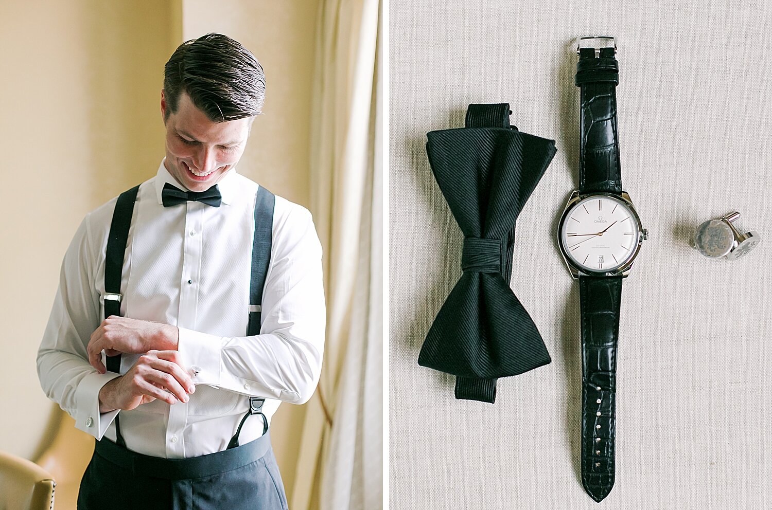 groom prepares for at home NY wedding | Stylish Private Home Wedding Inspiration | Asher Gardner Photography