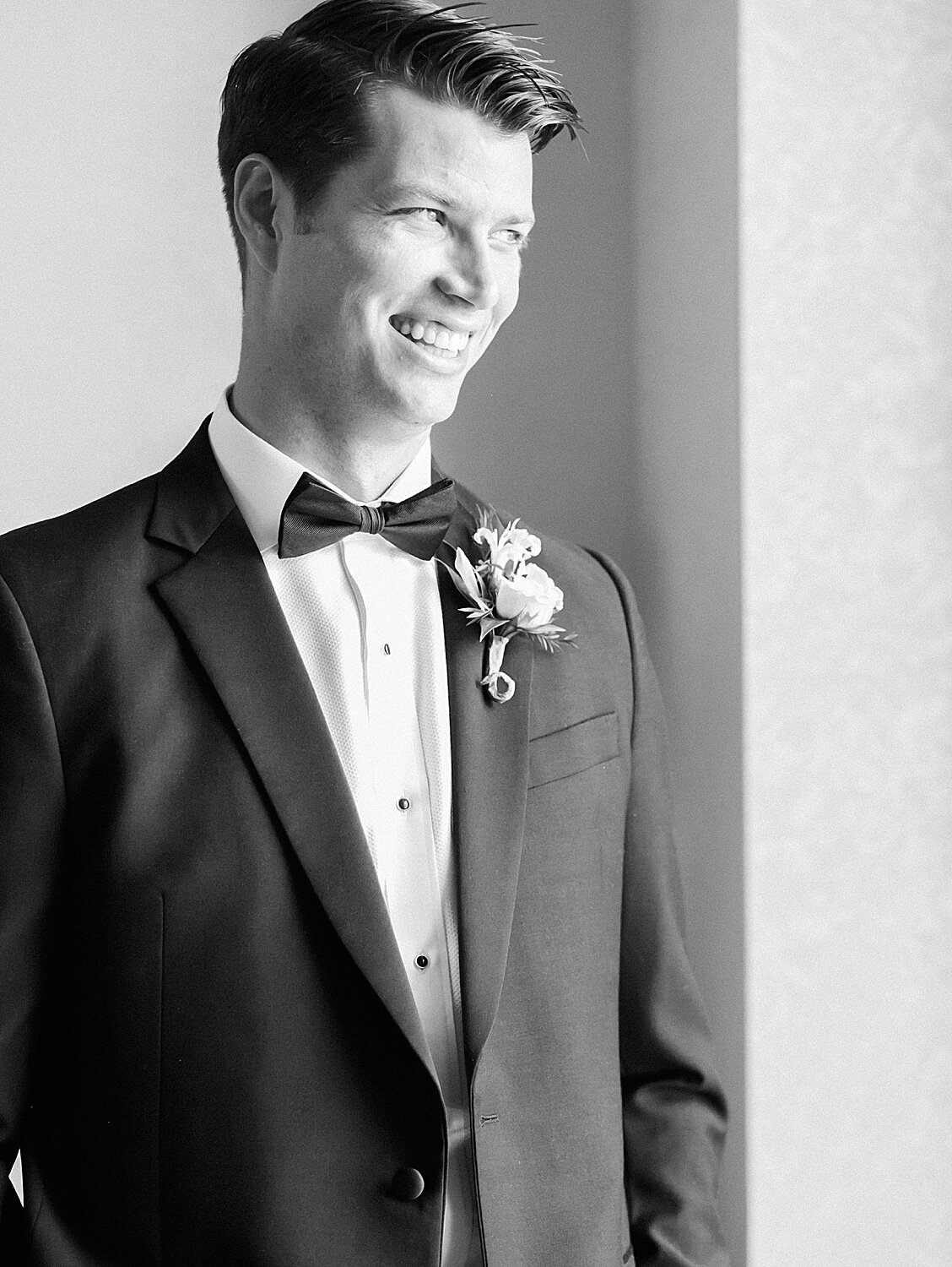 black and white portrait of groom in New York | Stylish Private Home Wedding Inspiration | Asher Gardner Photography
