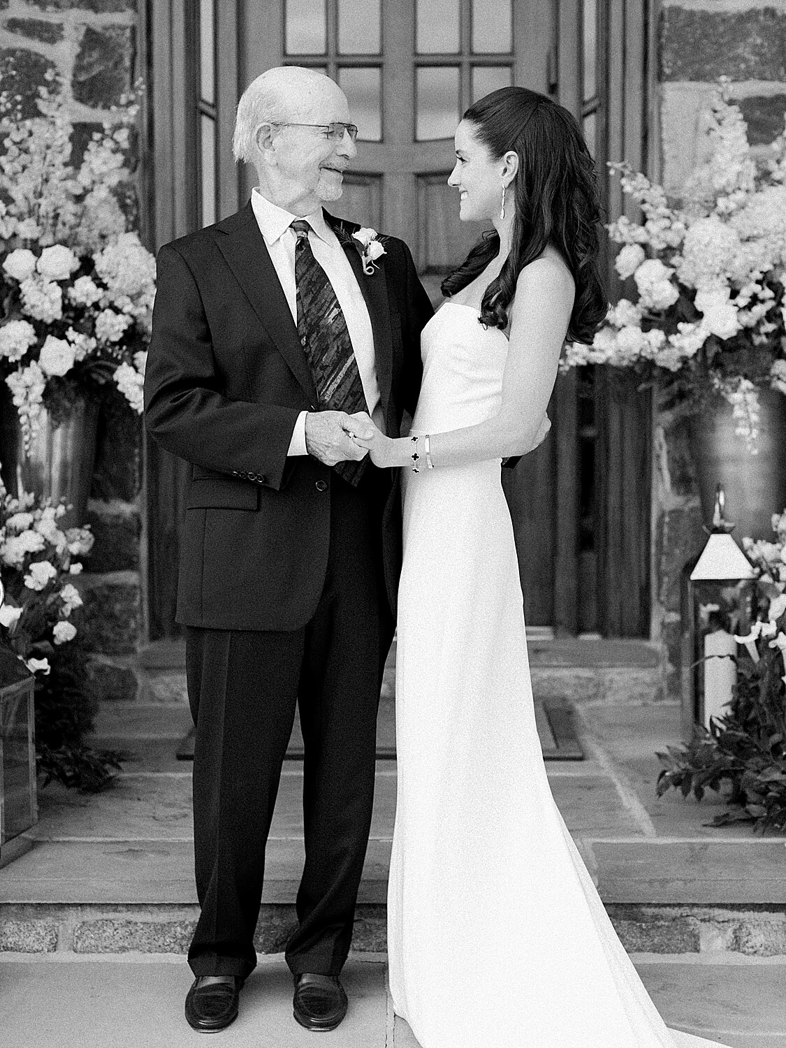 bride poses with grandfather before wedding | Stylish Private Home Wedding Inspiration | Asher Gardner Photography