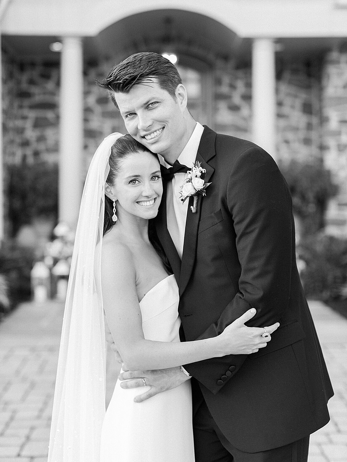 black and white portraits of bride and groom | Stylish Private Home Wedding Inspiration | Asher Gardner Photography